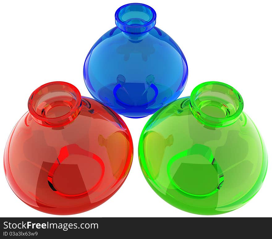 RGB color spectrum shown as three vases isolated over white