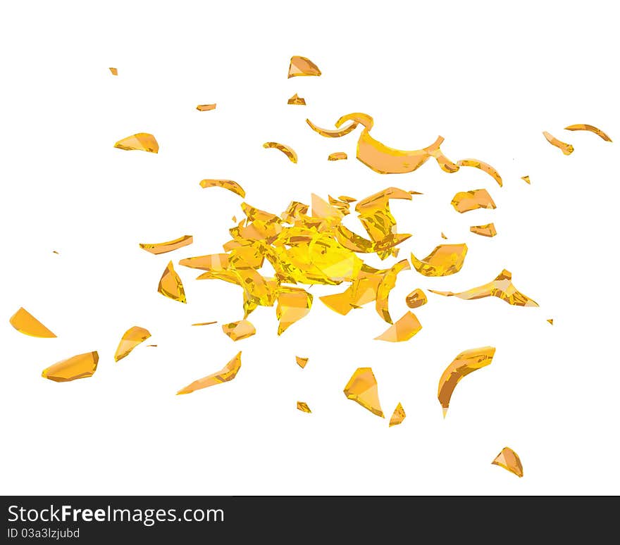 Broken yellow jug pieces over white. Broken yellow jug pieces over white