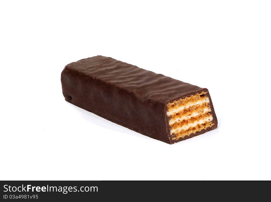 Chocolate wafer on white background