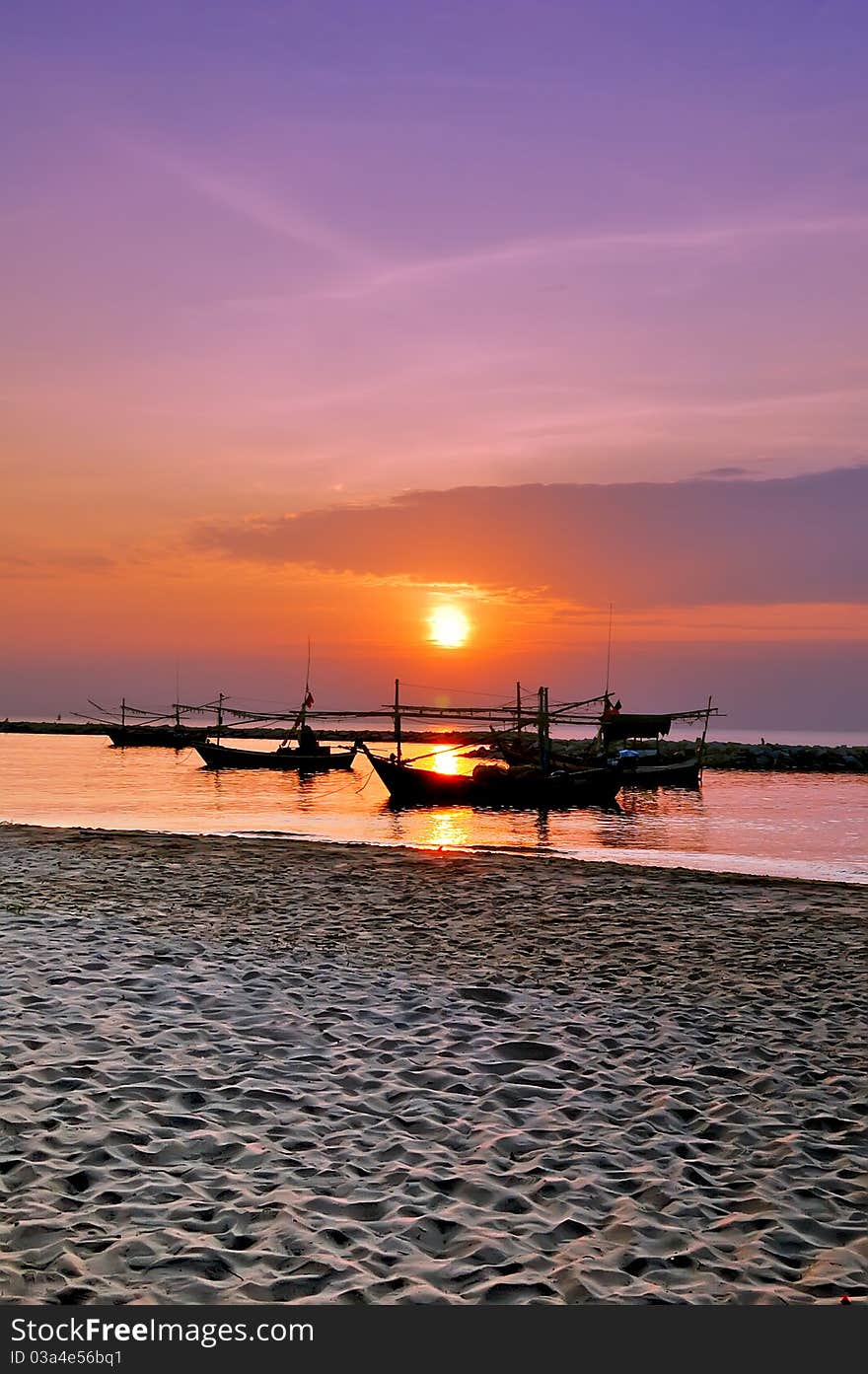 Fishing Boats And Sun Rise