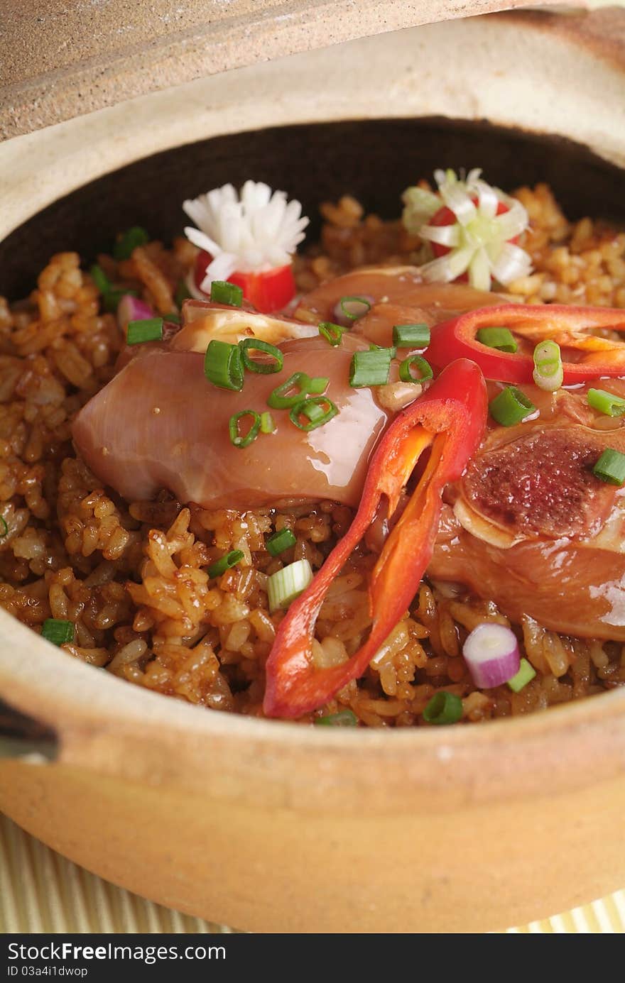 Chicken claypot rice traditional chinese cuisinie