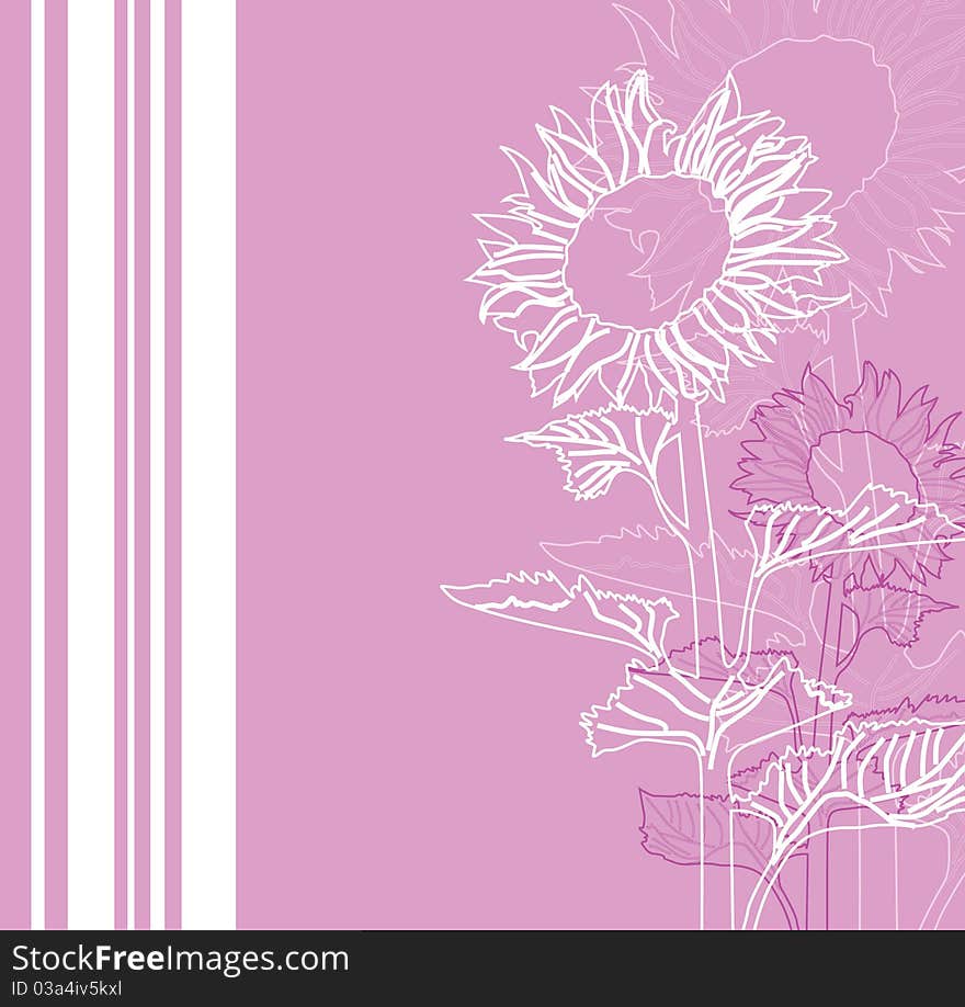 Floral invitation for life events with space for text, with sunflowers in white pink colors