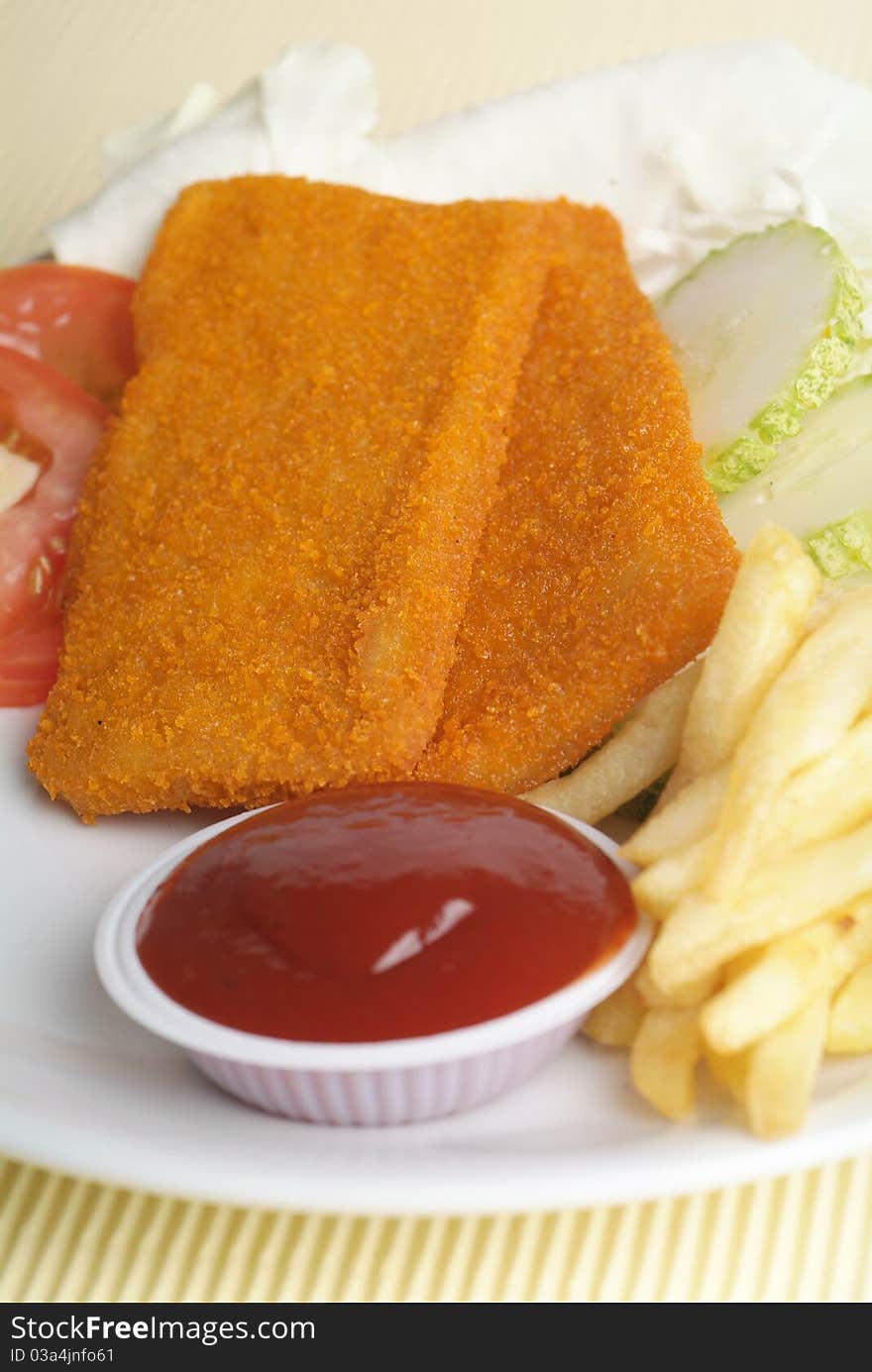 Fish and chips on the plate ready to serve