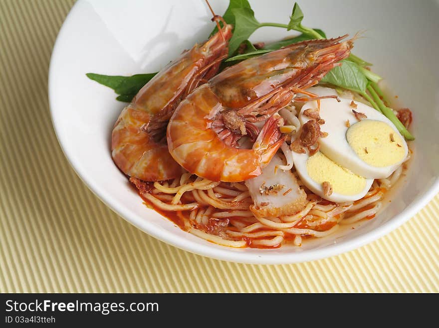 Asian prawn noodle - Malaysian food. Asian prawn noodle - Malaysian food