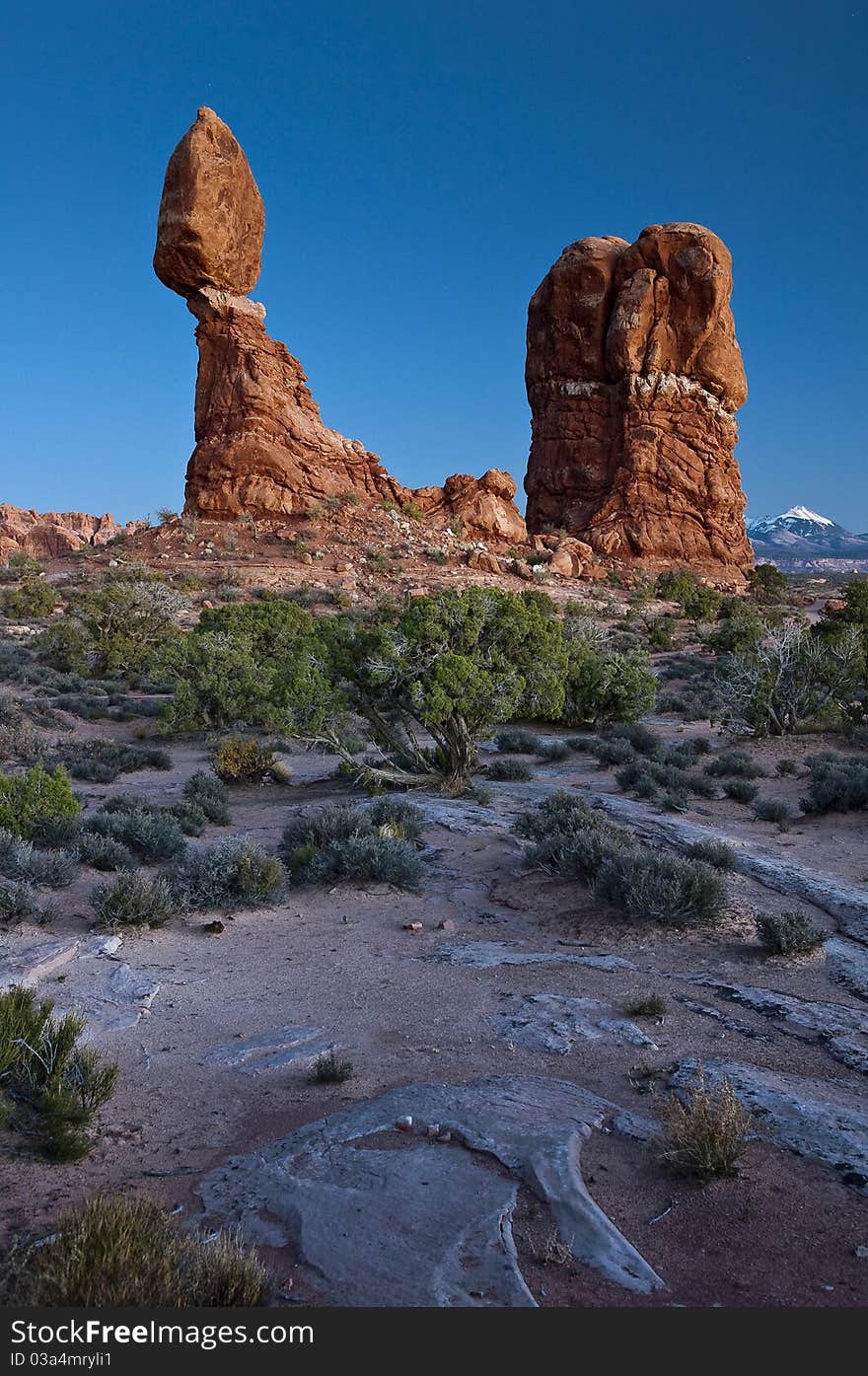 Famous rock formation in Arches National Park. Image was taken at night about 25 minutes after sunset. Famous rock formation in Arches National Park. Image was taken at night about 25 minutes after sunset.