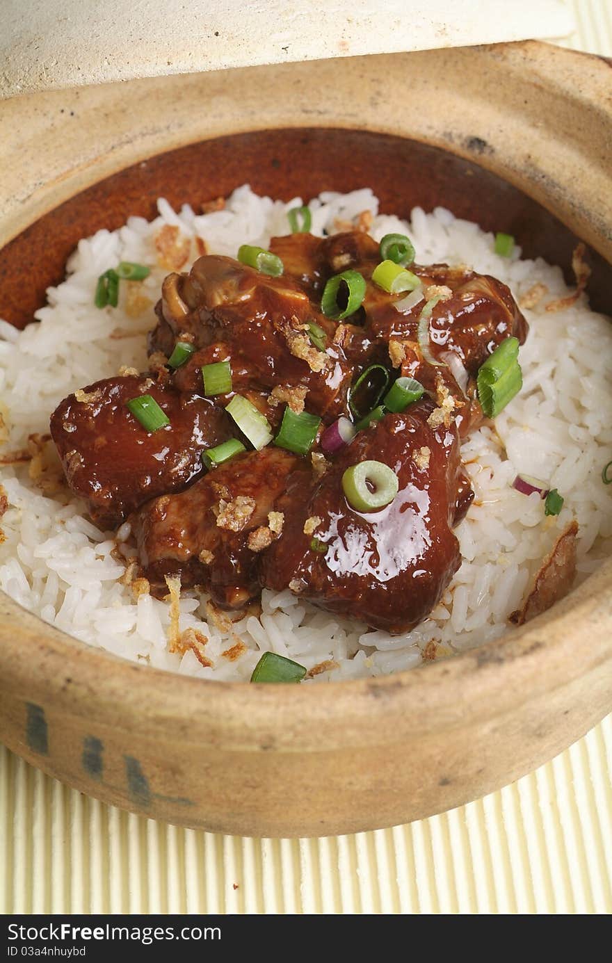 Chicken claypot rice traditional chinese cuisinie