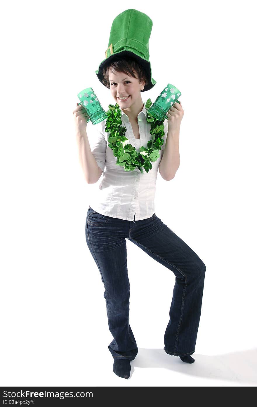 Young pretty woman wearing green hat celebrate St Patrick's day. Young pretty woman wearing green hat celebrate St Patrick's day.