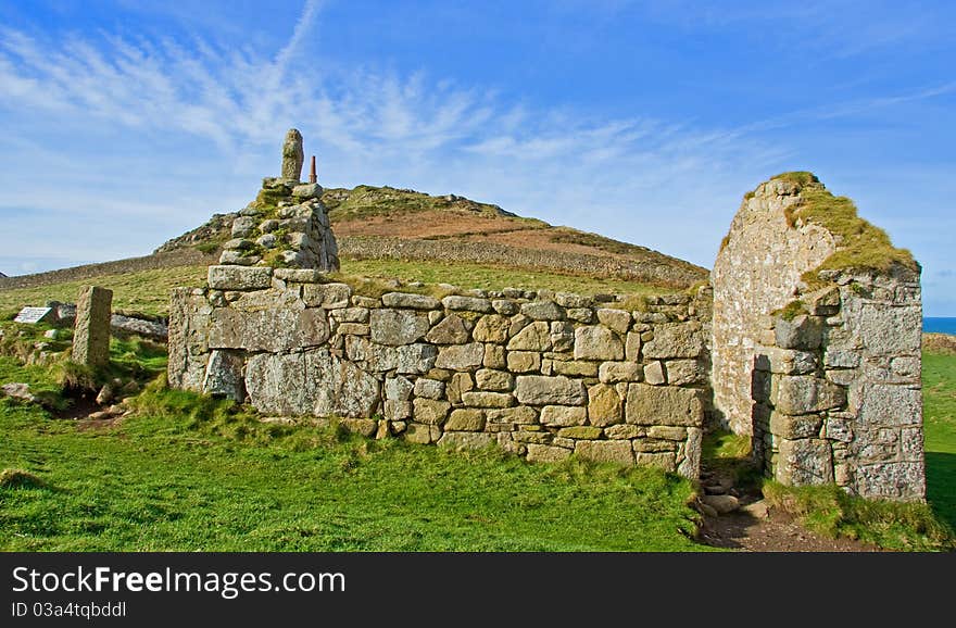 Ruin standing on the grounds of a holy site in Cape Cornwall, UK