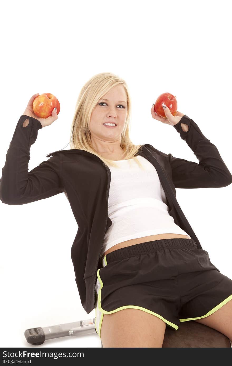 Woman benching apples