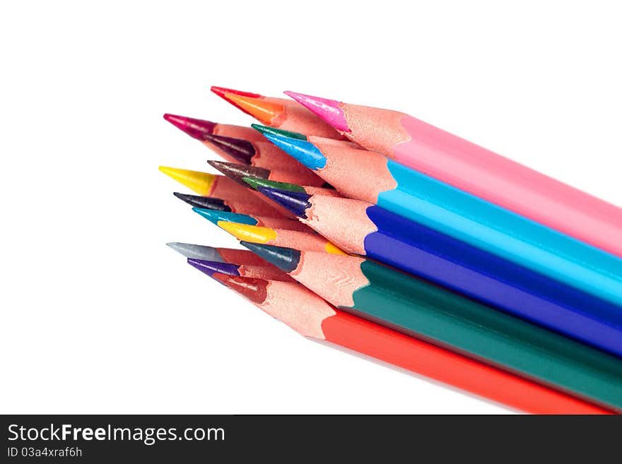 Colored pencils, isolated, on a white background