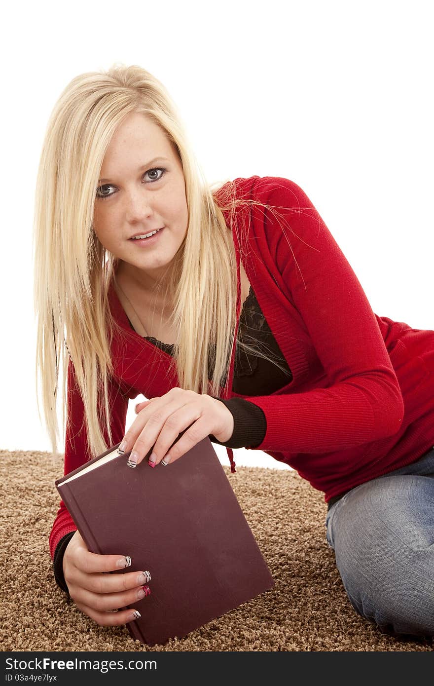 Woman on side holding book