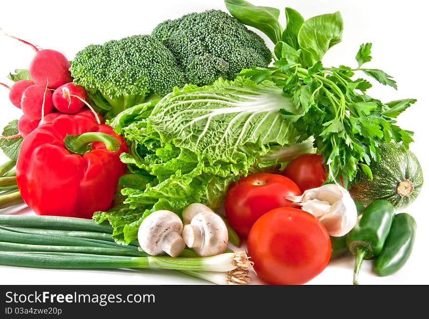 Fresh vegetables on the white background