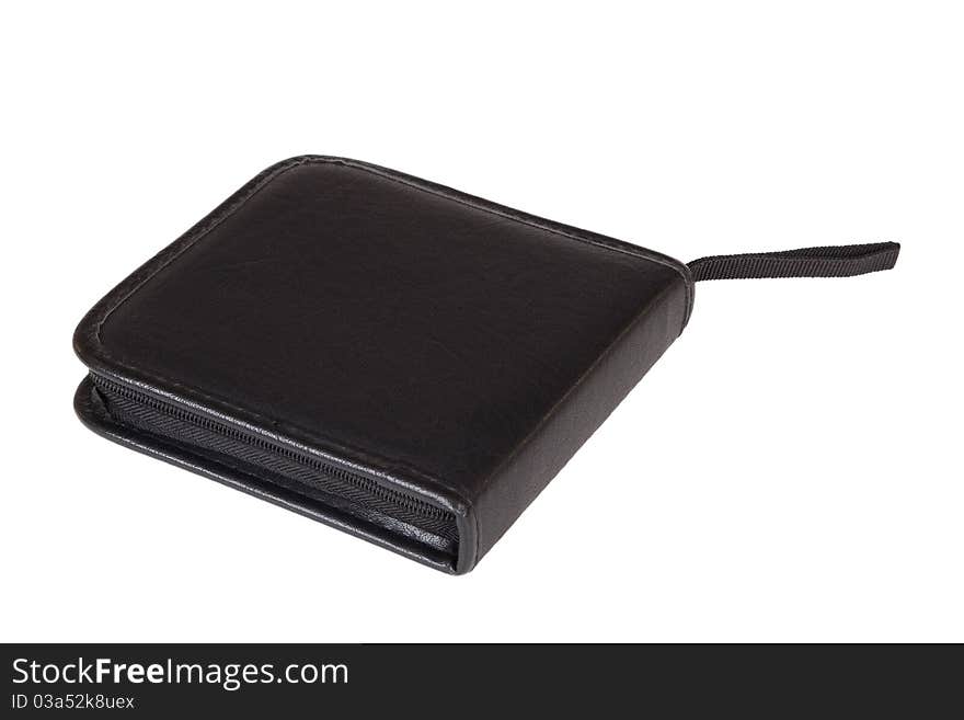 Black, leather, personal organizer on a white background. Black, leather, personal organizer on a white background