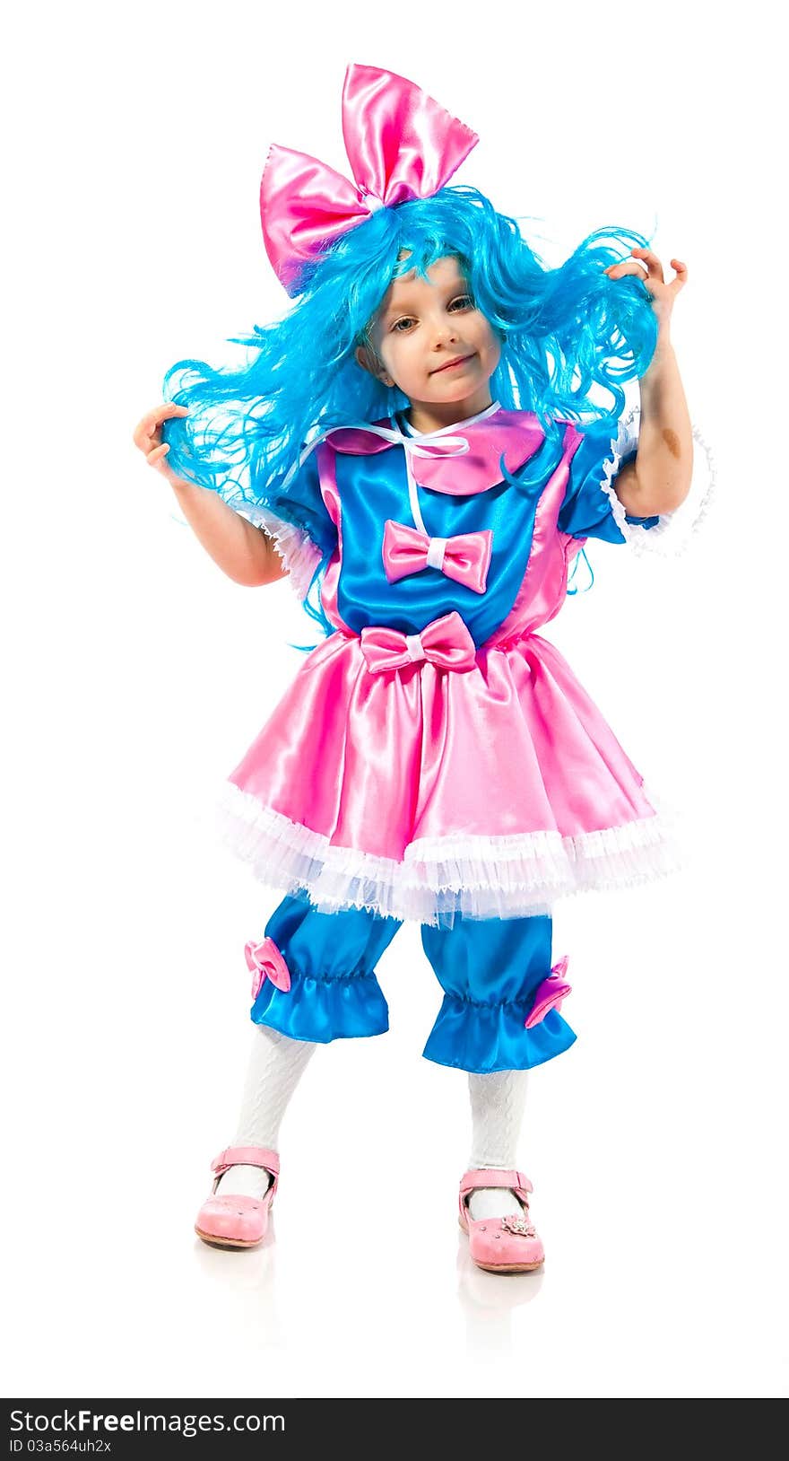 Little girl with blue hair on white background. Little girl with blue hair on white background