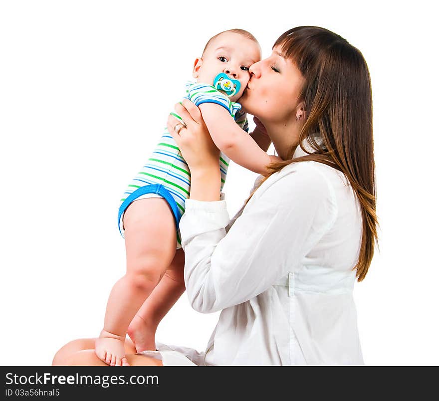 Pretty young women with her son isolated