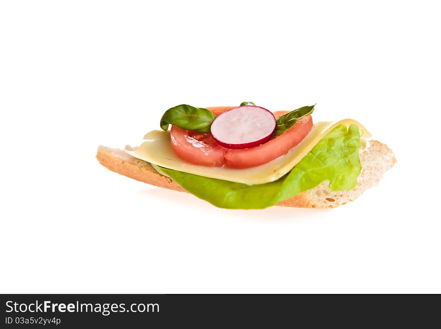 Different sandwiches with vegetables and cheese isolated