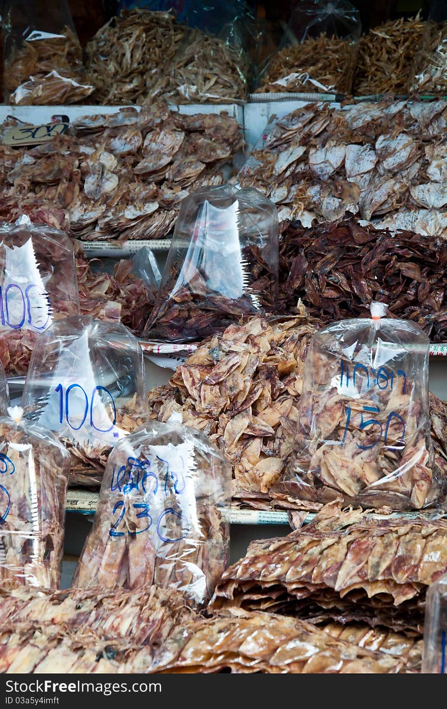 Sea food dried squid for sale in market