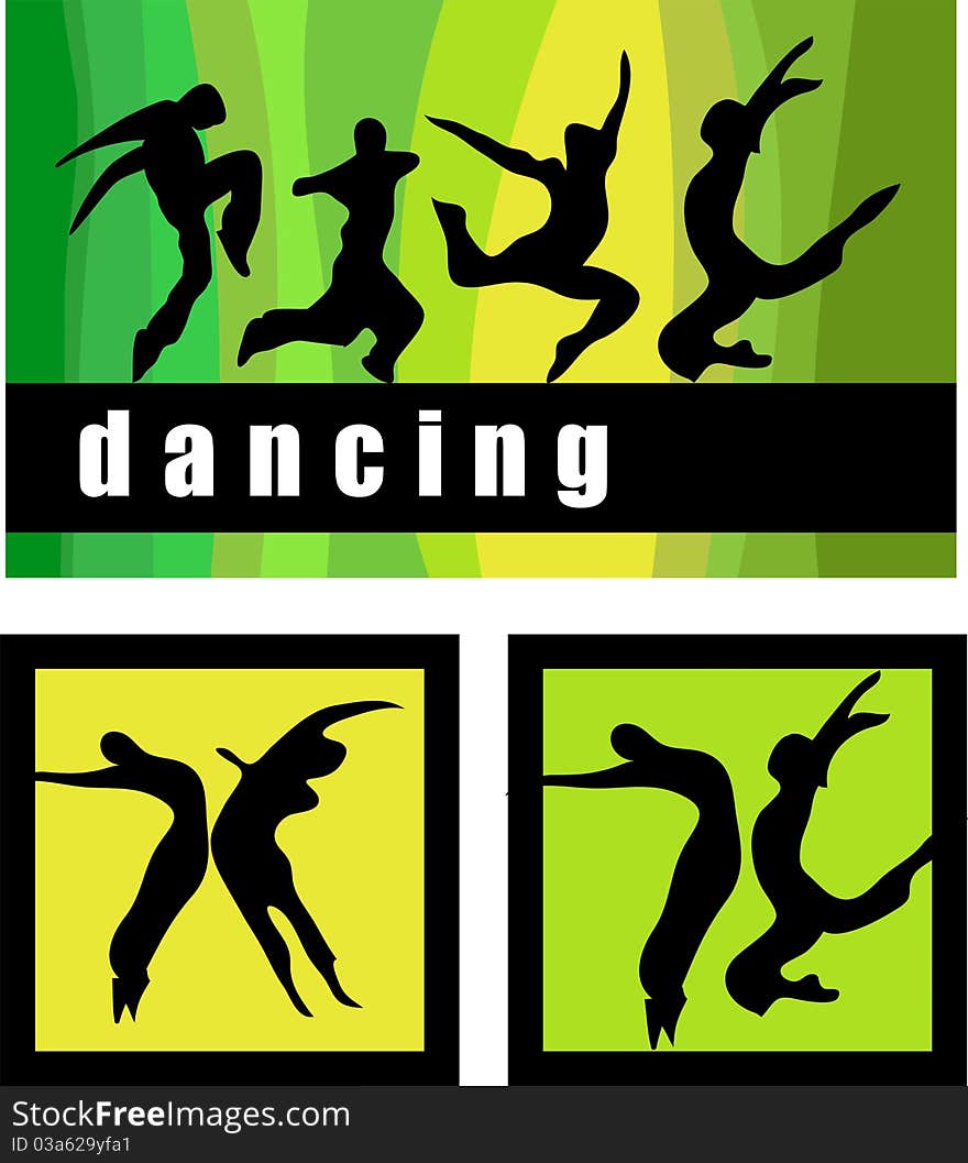 Stylized silhouettes of people dancing.