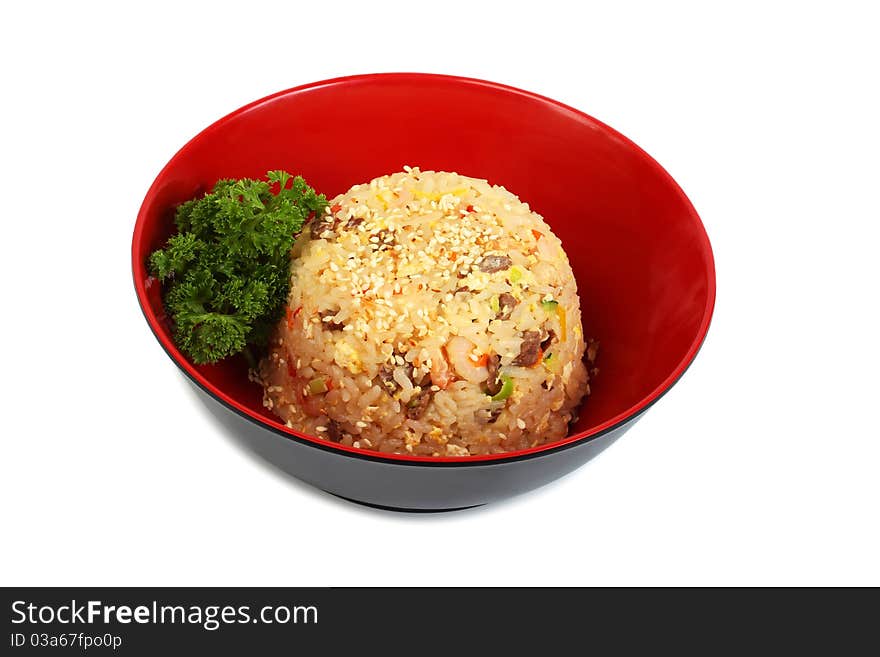 Dish rice with seafood isolated on a white background