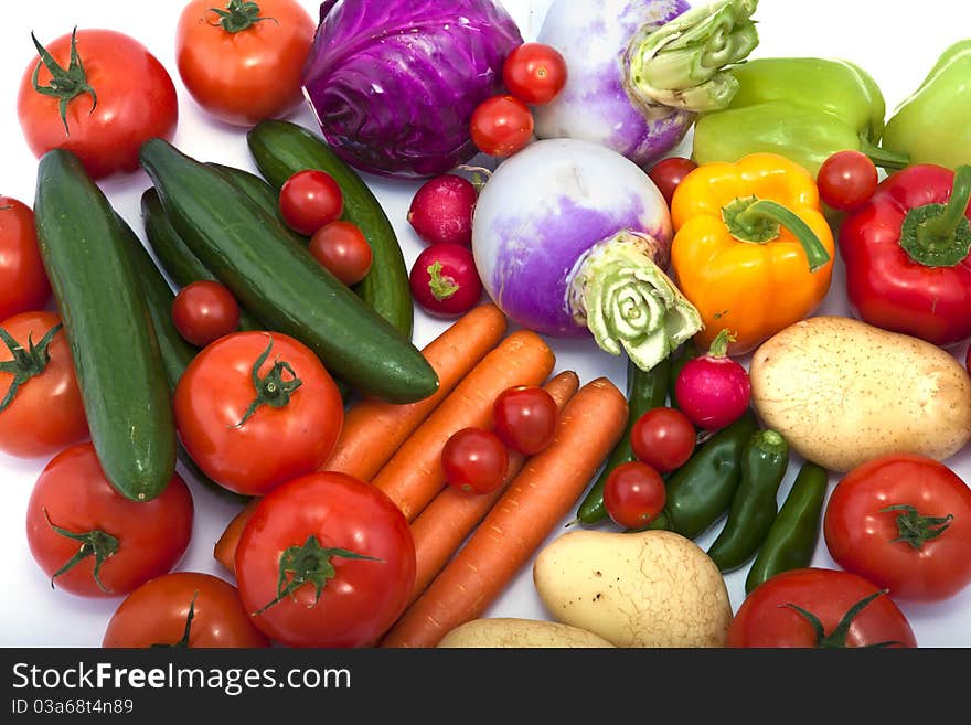 A variety of vegetables on white background