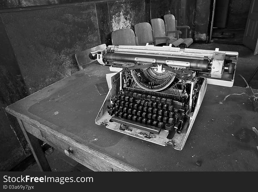 Abandoned workplace on ruined factory. Abandoned workplace on ruined factory