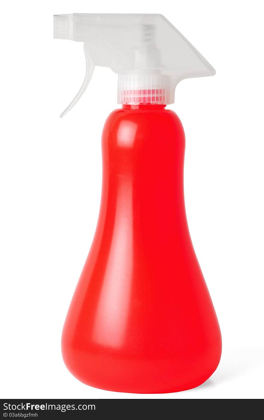 Red spray bottle isolated over white background