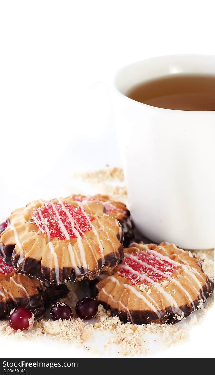 Butter biscuits with jam and cup of tea. Butter biscuits with jam and cup of tea