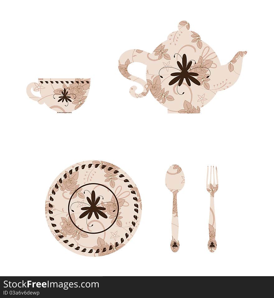 Vintage tableware, isolated on white background