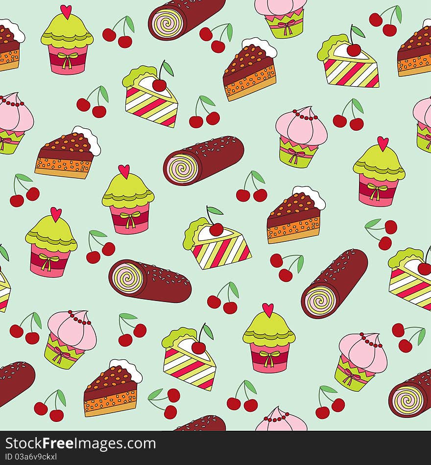 Seamless wallpaper with sweets and cherries