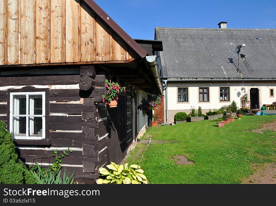 Beautiful historic log house during the sunny day.