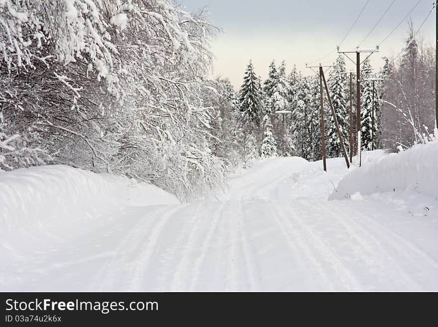 A snovy road at Finland. A snovy road at Finland.