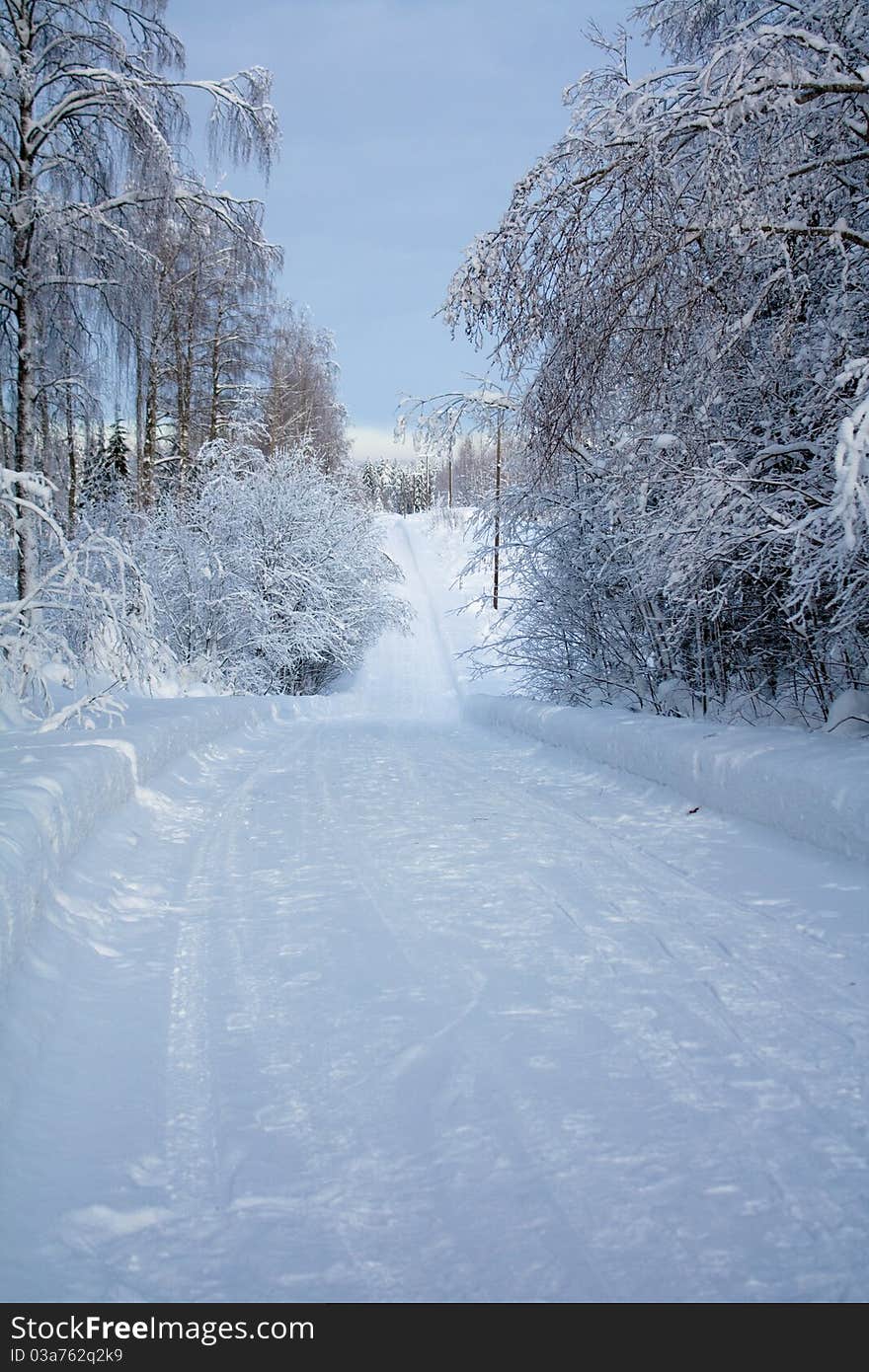 A snovy road at Finland. A snovy road at Finland.