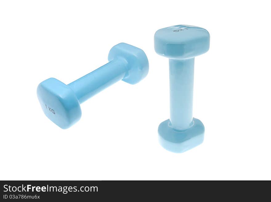 Blue dumbbell isolated on white backgrownd. Blue dumbbell isolated on white backgrownd