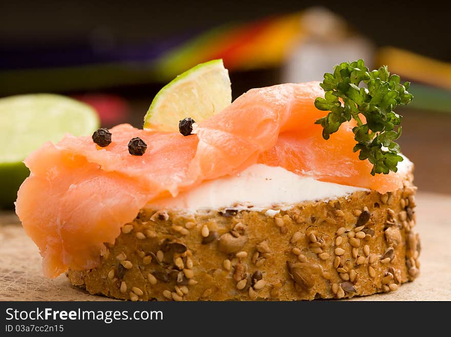 Slice of Bread with smoked salmon