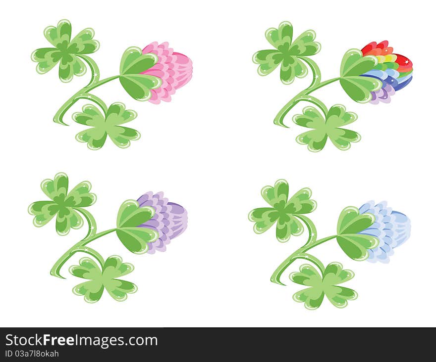 Set of  clovers flowers, isolated over white