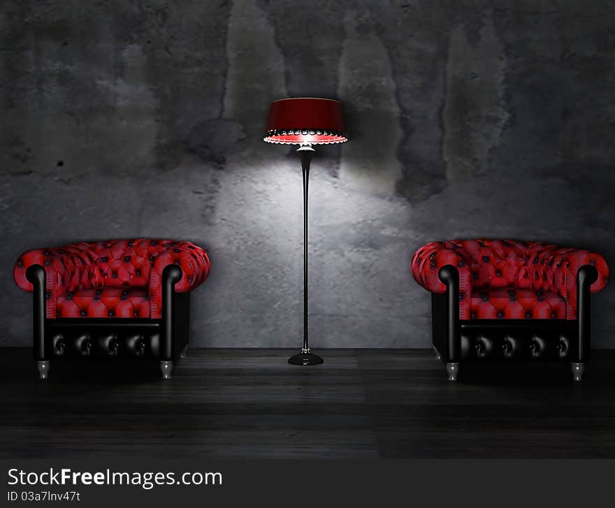 Two armchairs and a lamp