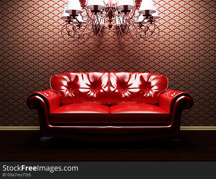 This is an eleganse interior with a sofa and a luster. This is an eleganse interior with a sofa and a luster