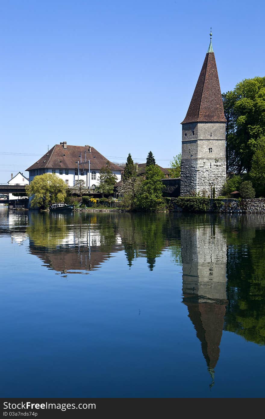 An old building with a nice reflection. An old building with a nice reflection