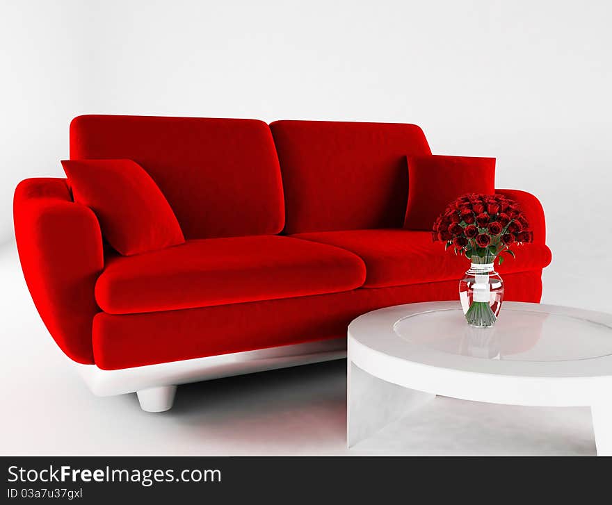 This is a nice interior with a sofa and a vase. This is a nice interior with a sofa and a vase