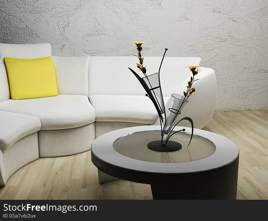 This is a modern interior with a white sofa. This is a modern interior with a white sofa