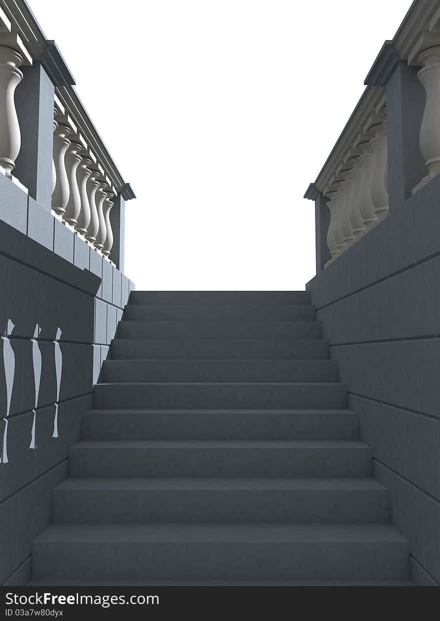 Staircase with columns on a white background. Staircase with columns on a white background