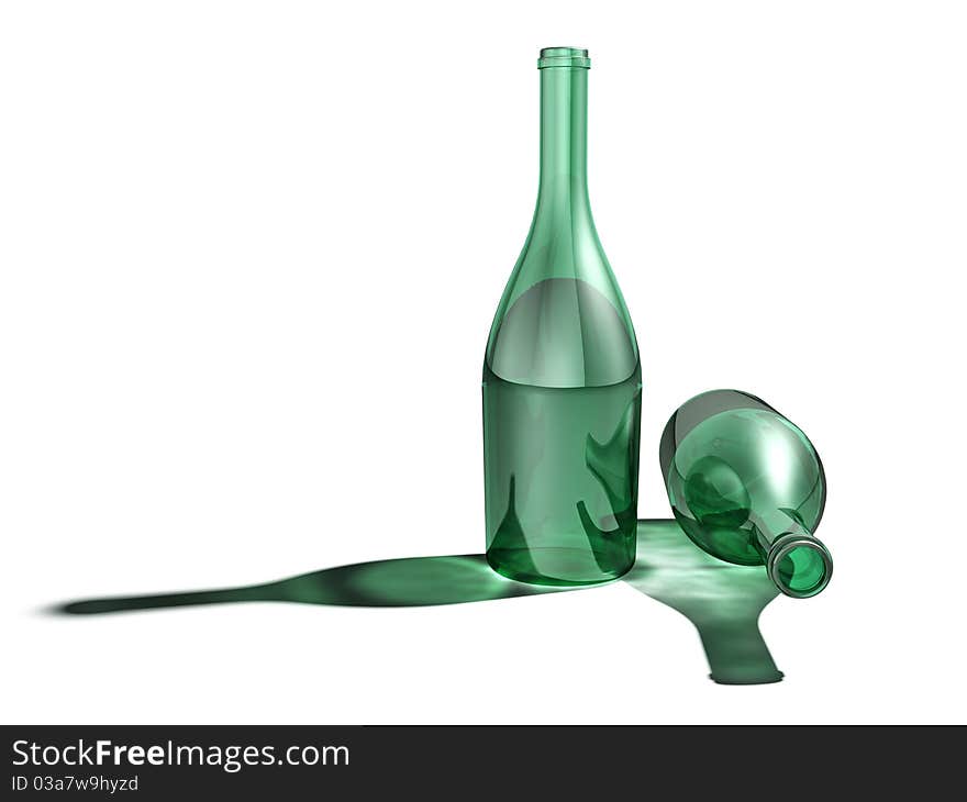 Green bottle on white background. Green bottle on white background