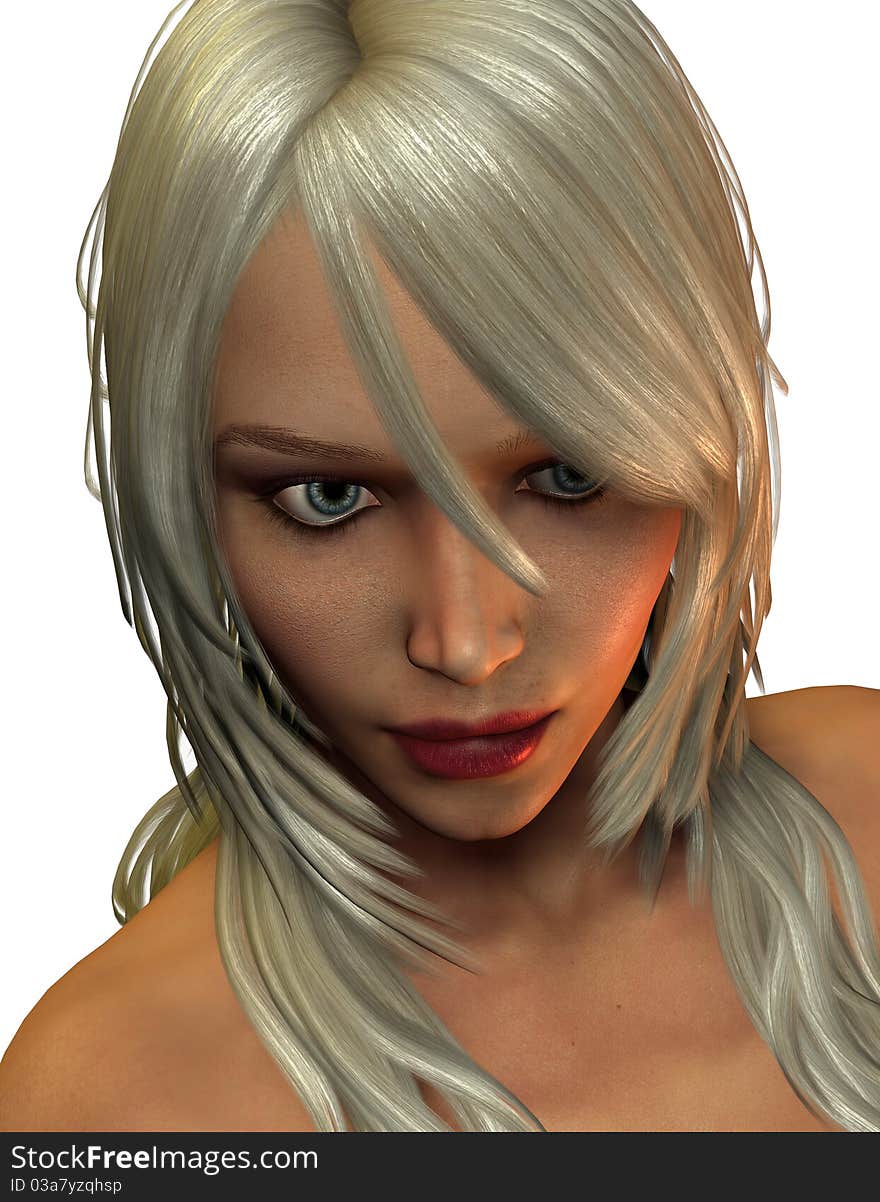 3D rendering of a pensive young blond woman. 3D rendering of a pensive young blond woman