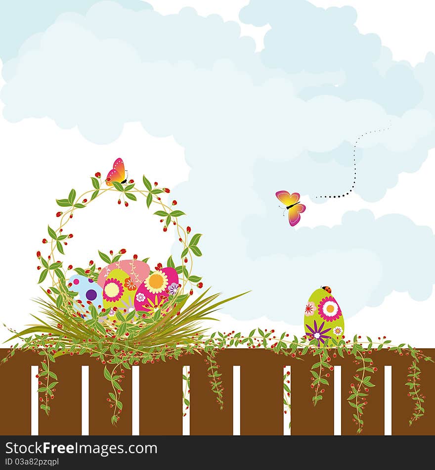 Springtime Easter holiday wallpaper colorful eggs with butterfly