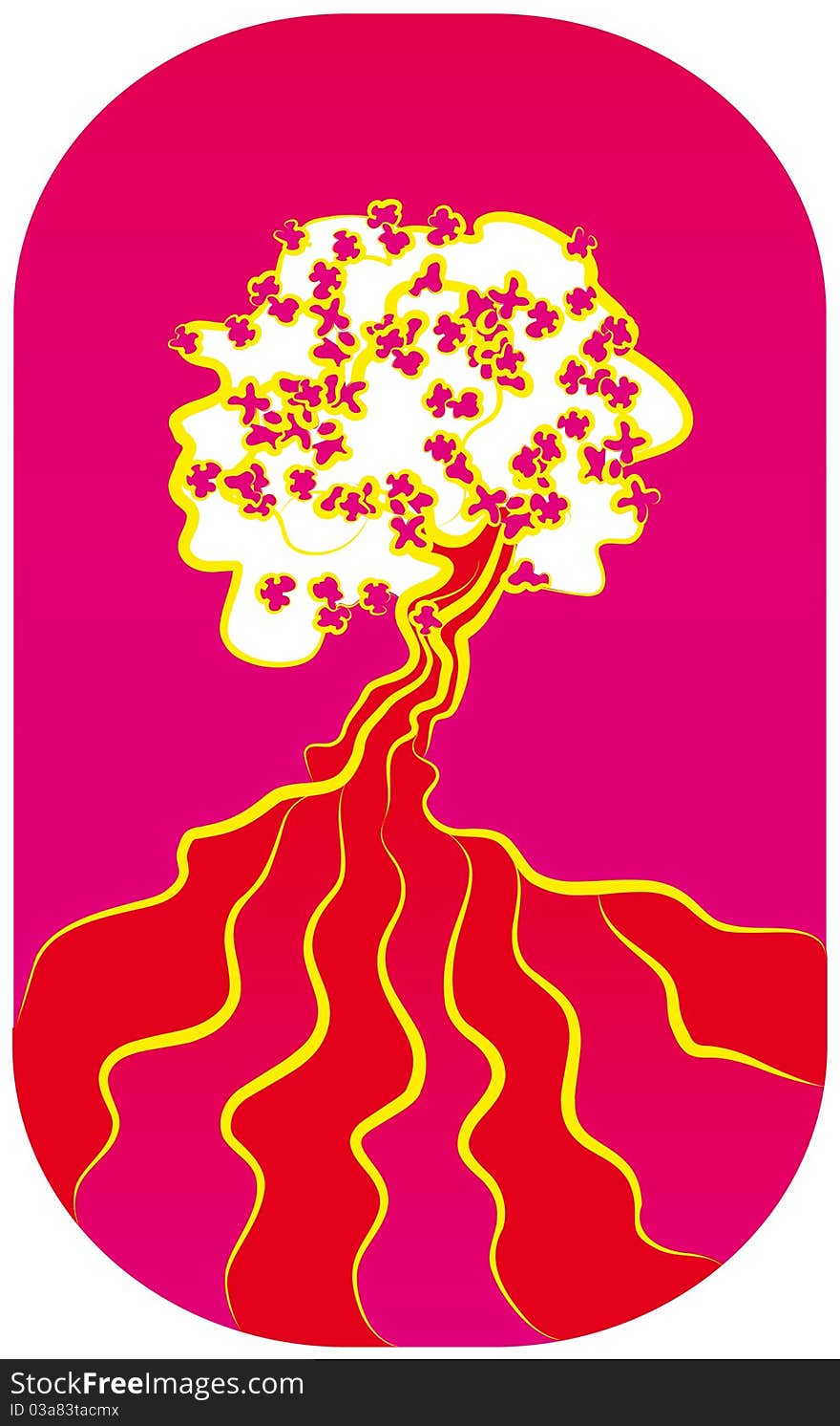 Illustration with a white spring tree on pink background