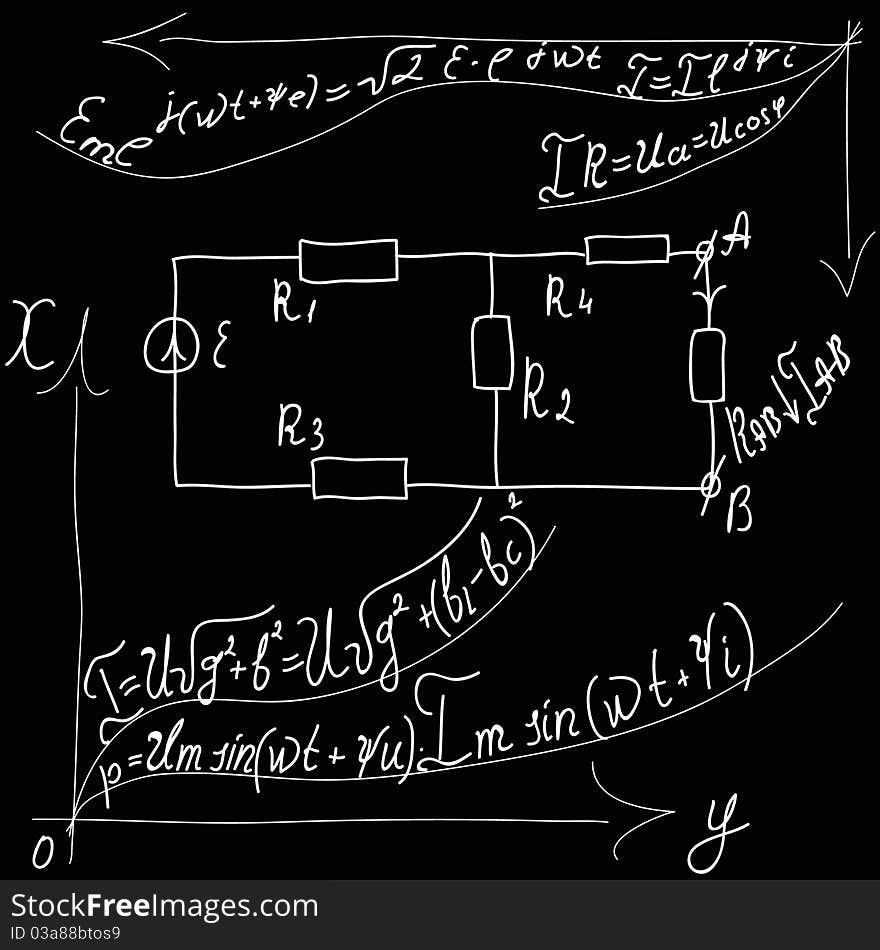 Formulas in lesson of physics.Vector illustration. Formulas in lesson of physics.Vector illustration.