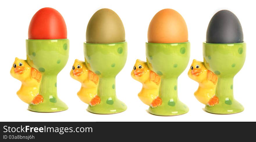 Colored eggs on white background. Colored eggs on white background