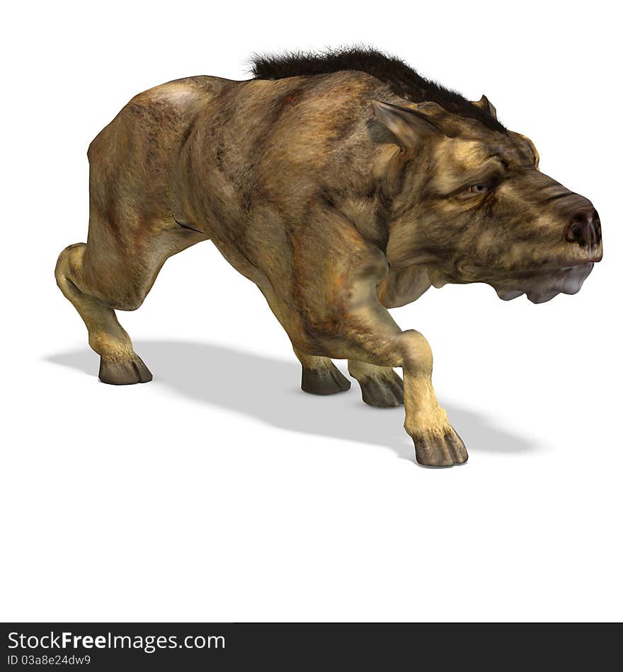 Dinosaur Daeodon Dinohyus. 3D rendering with clipping path and shadow over white