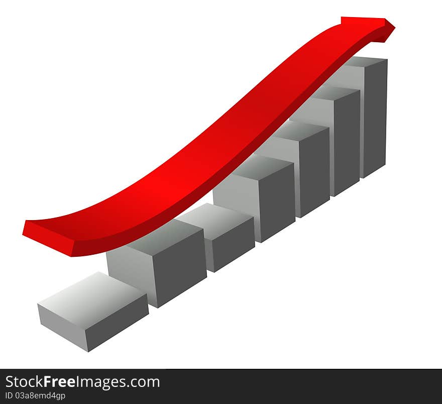 Business Graph. Red arrow over gray bars.