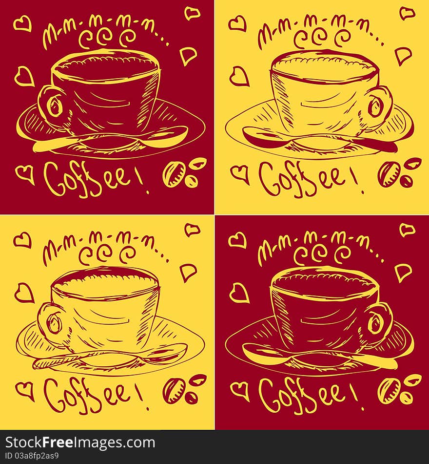 The stylised cup of coffee seamless background